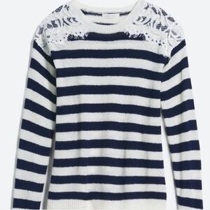 Stitch Fix August Mist Nautical Lace Shoulder Sweater Women's Small S Navy White